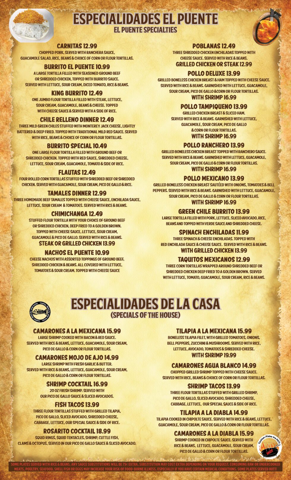 Our Menu El Puente Mexican Restaurant Nixa, MO